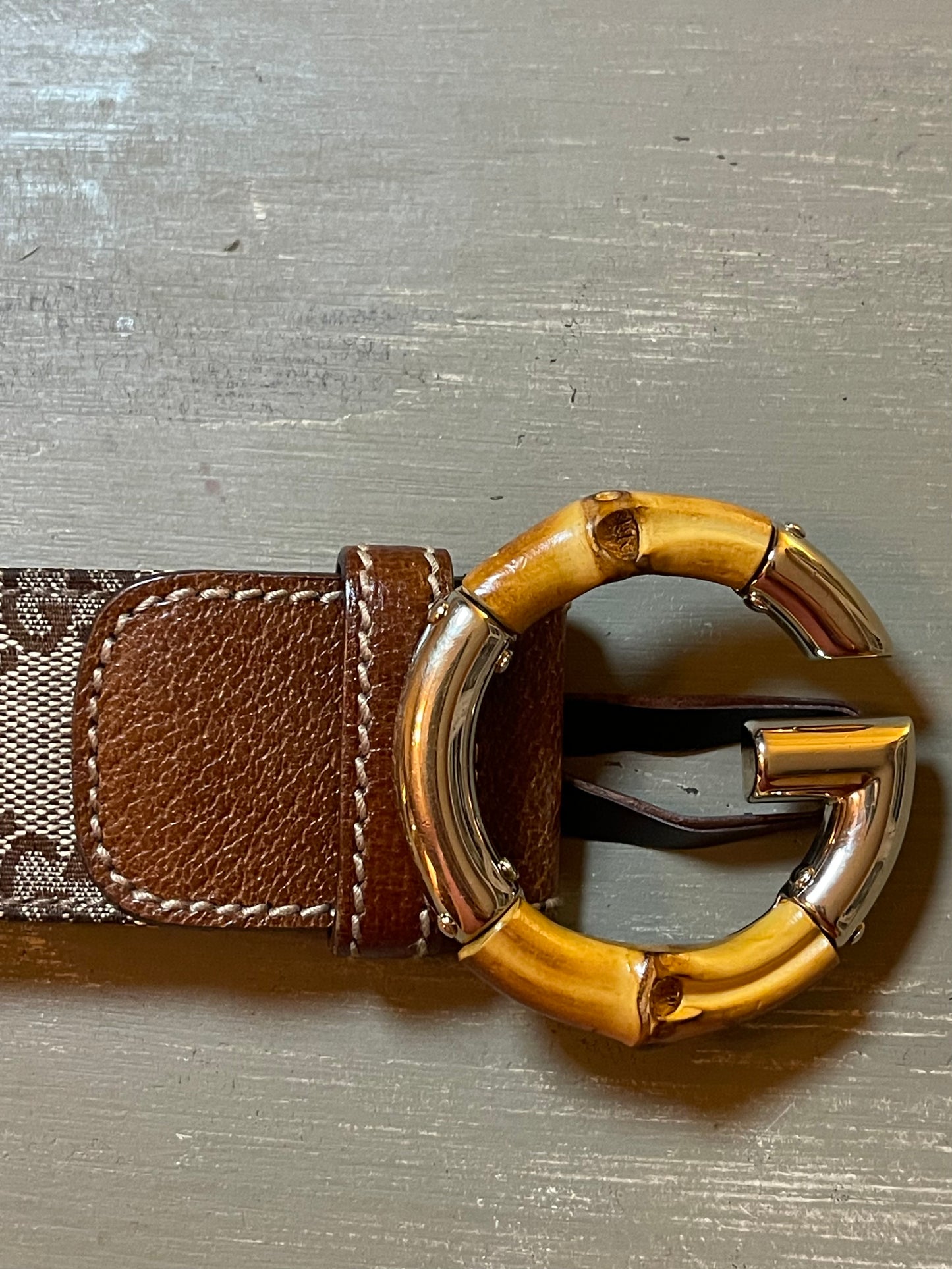 Gucci Monogram Ebony Bamboo G Logo Belt (80/32)